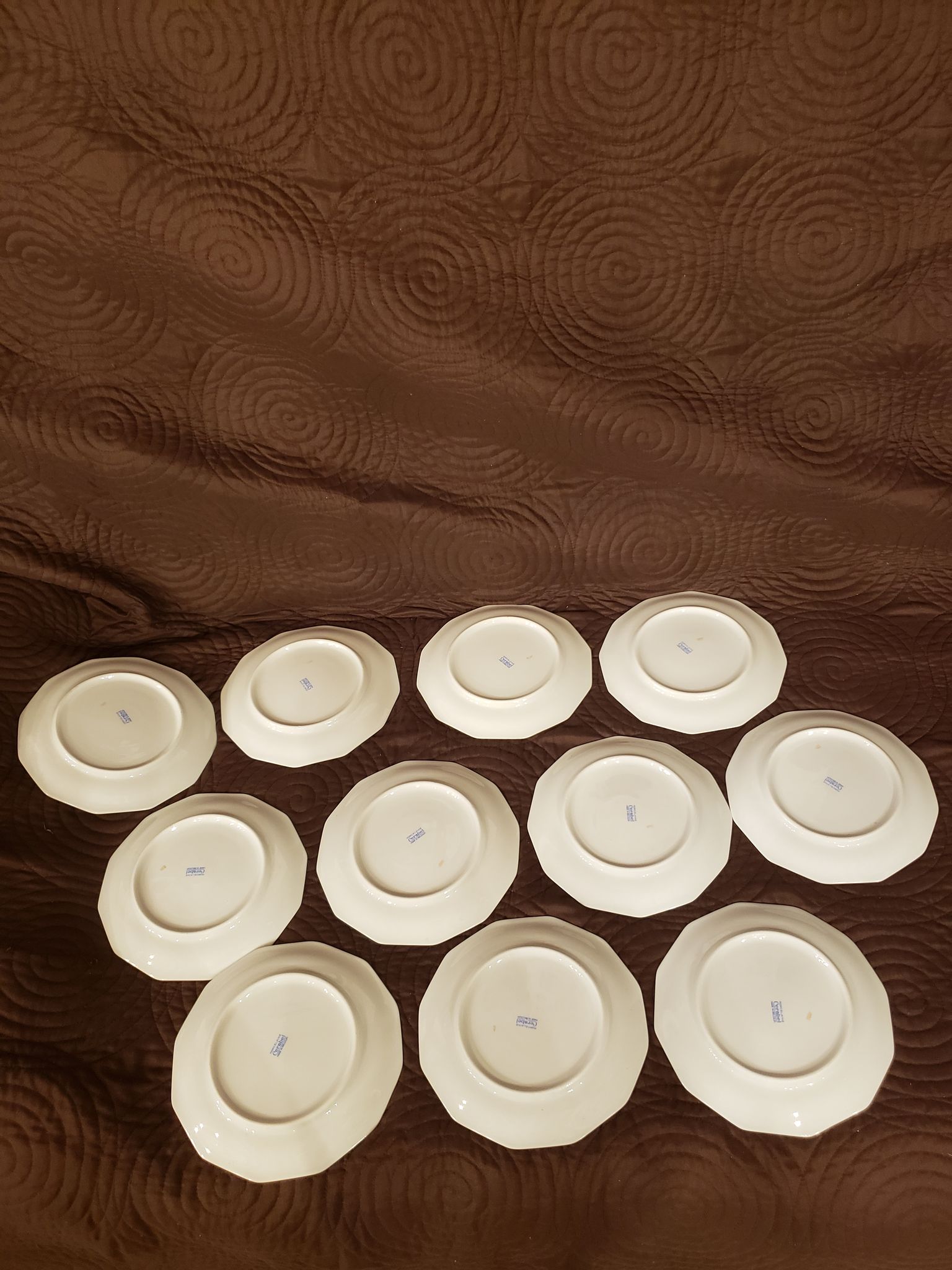 11 porcelain plates 12 sides bordered small flowers