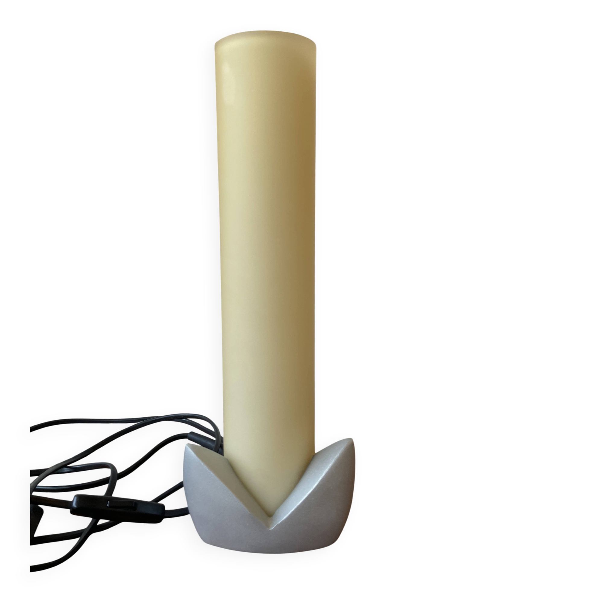 Cylindrical yellow Murano glass with silver flower stand table lamp from Italy