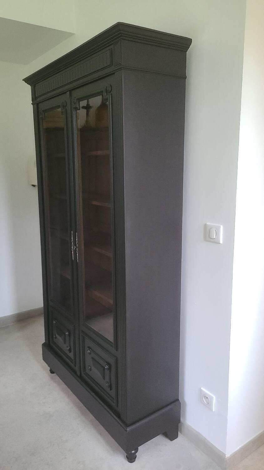 Old black Napoleon III display case, dresser, cabinet of curiosities, storage unit