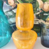 Vase à col en verre givré "pailleté" jaune