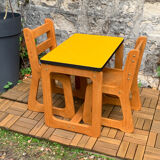 Children's wooden and formica desk and sled chairs 1970