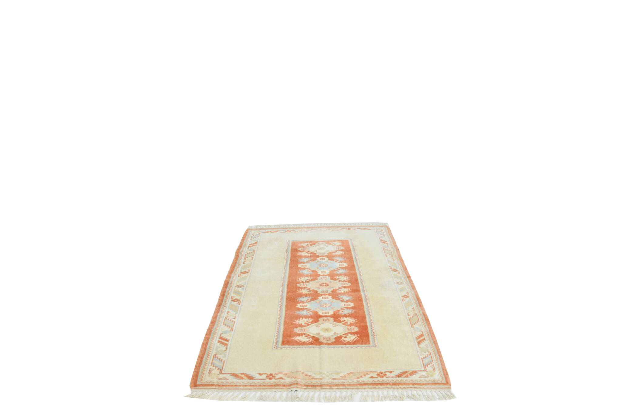 4x6 Oushak Light Blue & Beige Vintage Rug, 127x197Cm