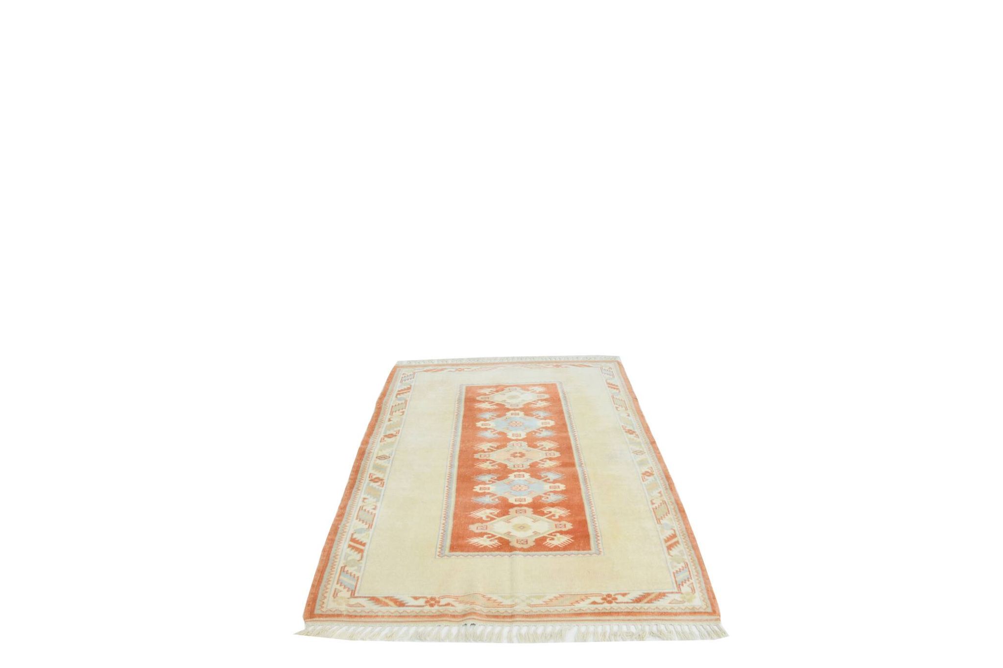 4x6 Oushak Light Blue & Beige Vintage Rug, 127x197Cm
