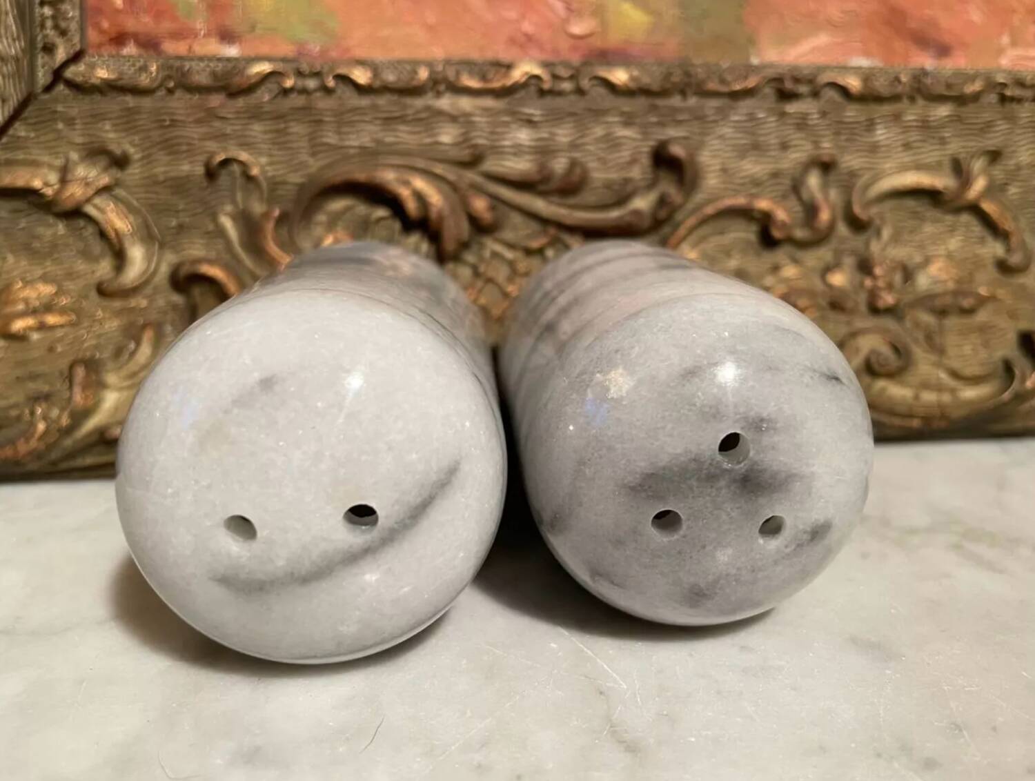 Vintage Marble Salt and Pepper Shakers