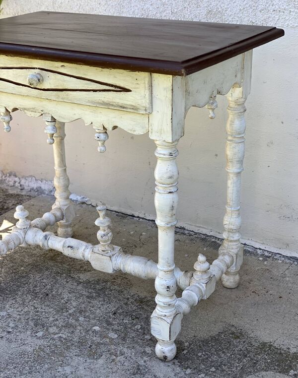 Petite table bureau à 1 tiroir patinée de style renaissance