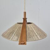 Wabi sabi sisal and plywood pendant lamp by Temde, Switzerland 1960s