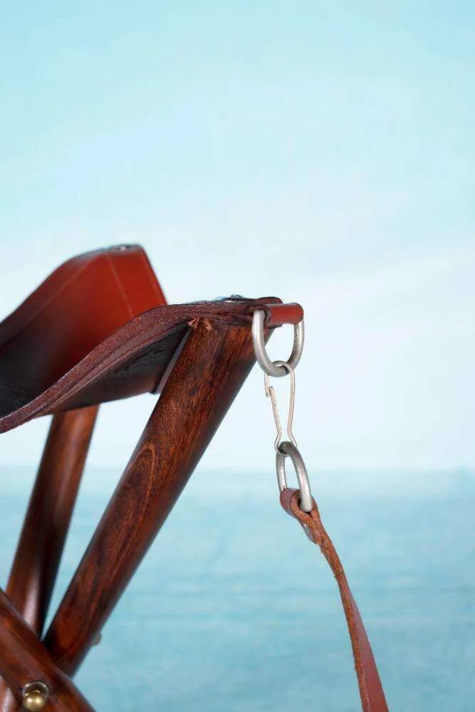 Scandinavian bohemian leather stool, Danish teak stool.