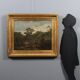 Old painting of a landscape with peasants, oil on canvas, Europe '800.