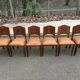 6 Art Deco gondola chairs in solid oak with brown leatherette, 1930s.