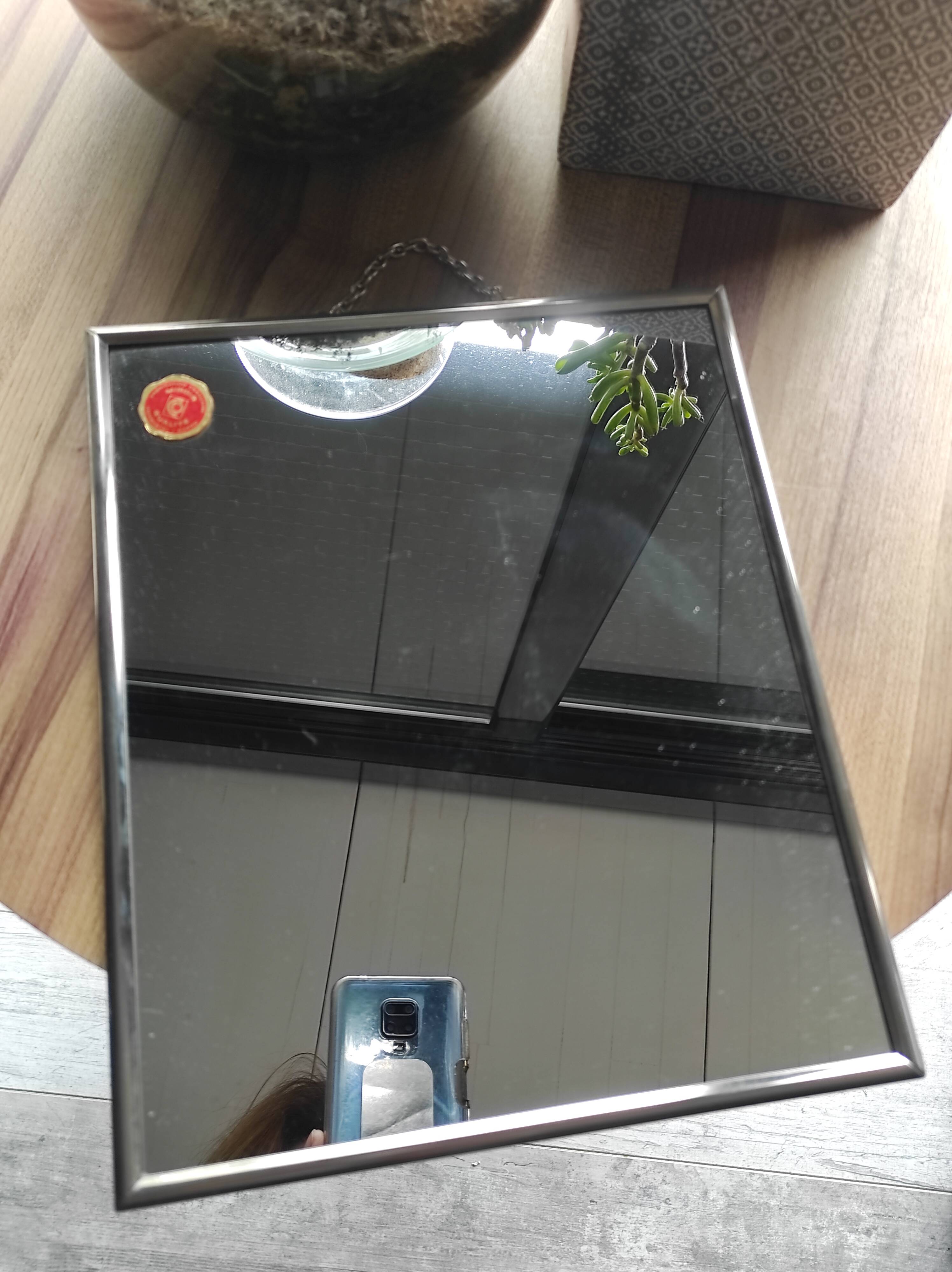 Vintage barber mirror, with chain, Combastel, made in France