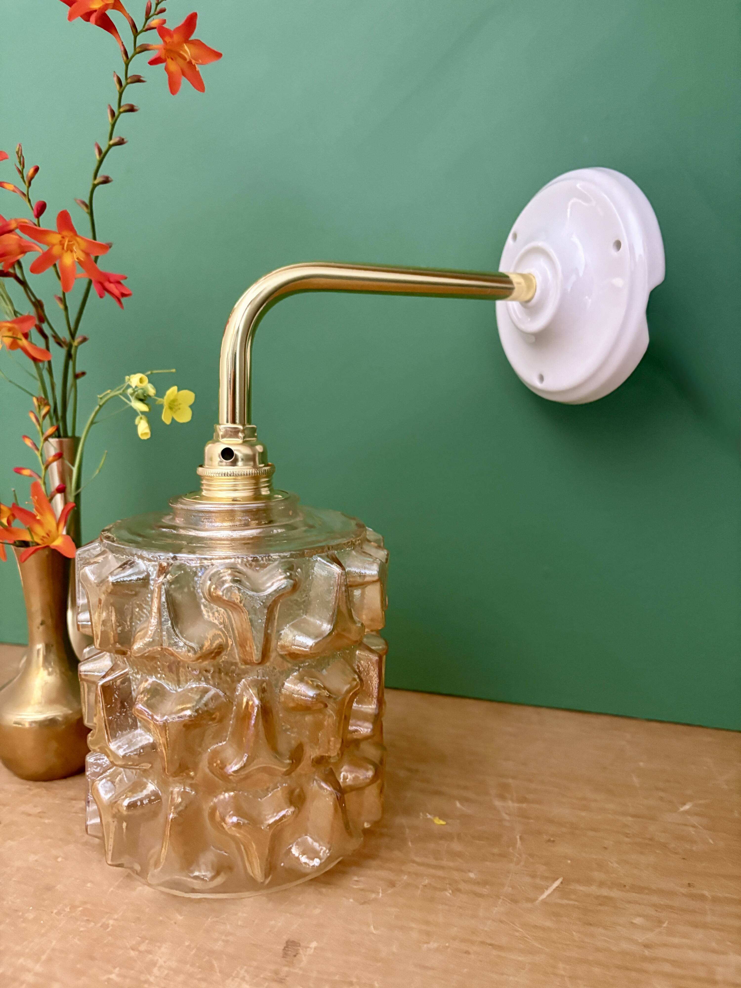 Vintage amber glass globe wall light