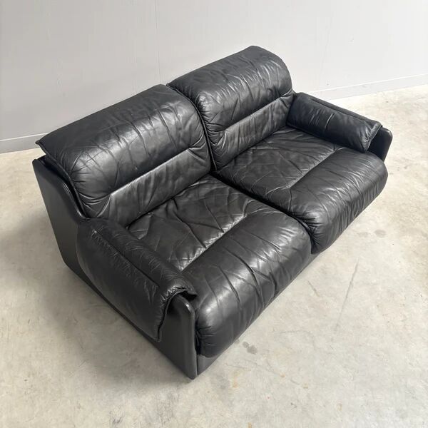 Black leather 2 seat sofa by Dreipunkt, 1970s