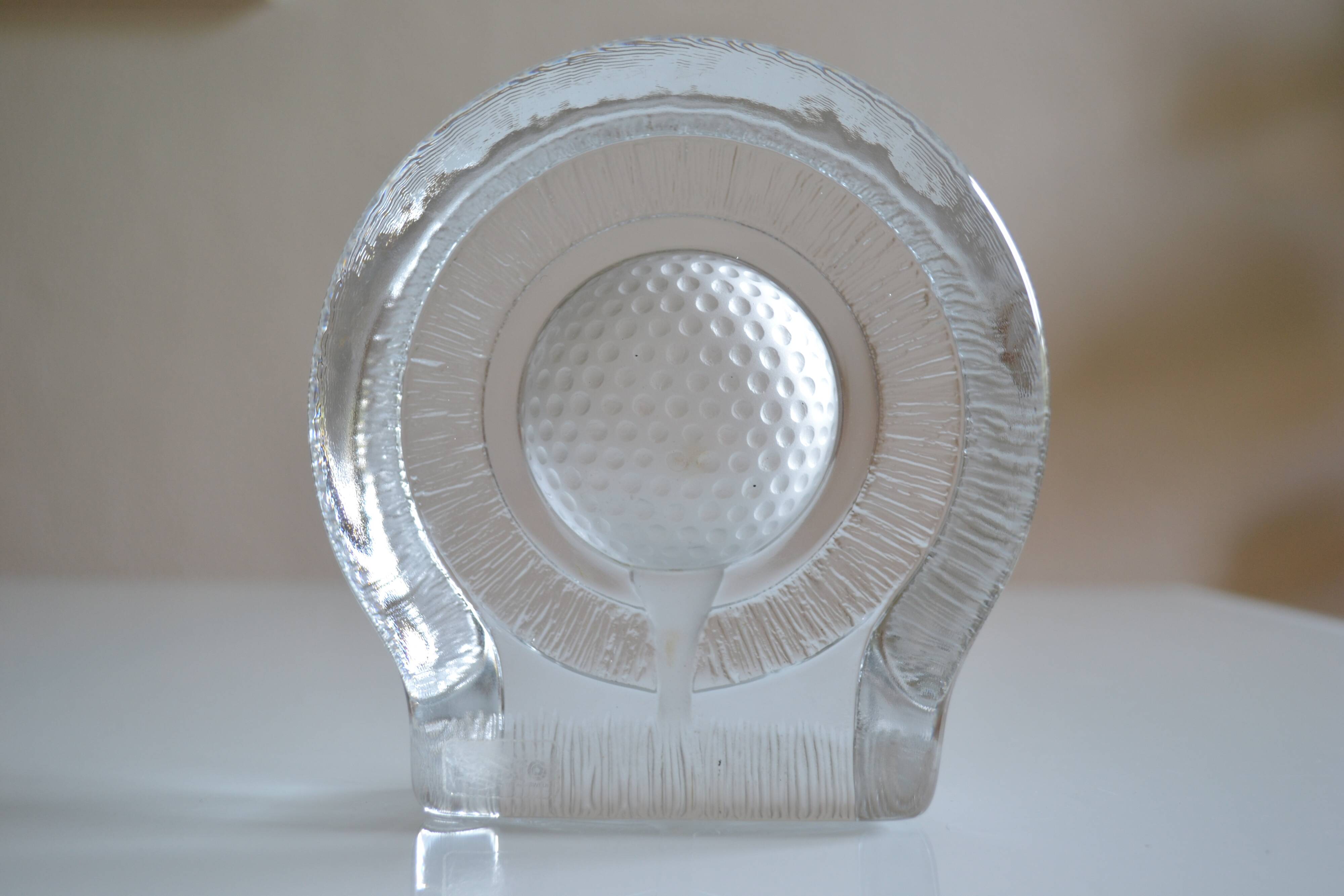 Golf crystal pocket emptier or paperweight by Nybro of Sweden
