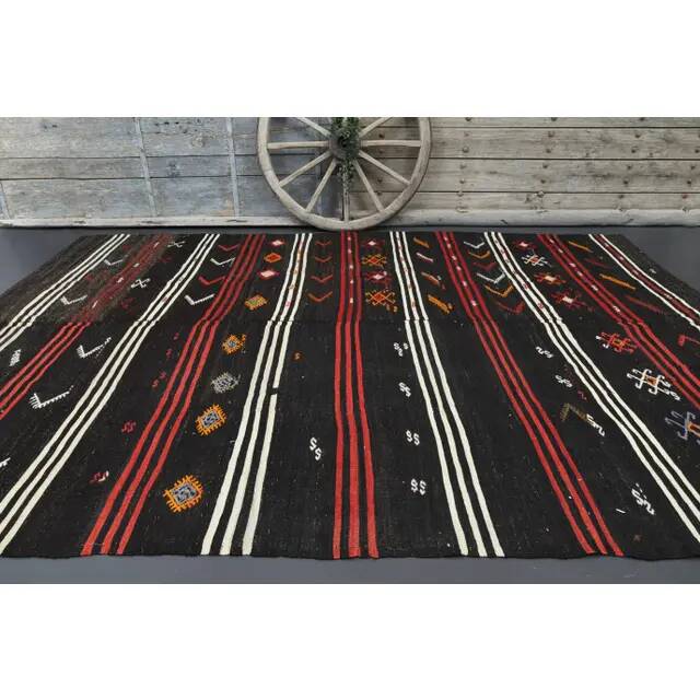 Vintage Turkish Oushak Handmade Wool Cotton Black Area Rug 257x390