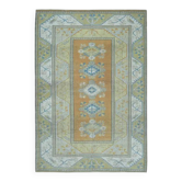 Tapis de zone vintage turc Oushak fait main en laine et coton orange des années 1970 201x296