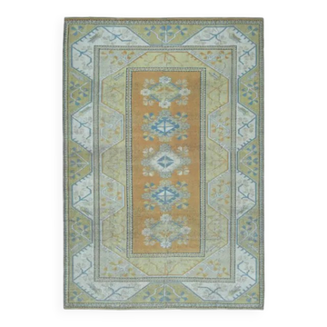 1970s Vintage Turkish Oushak Handmade Wool Cotton Orange Area Rug 201x296
