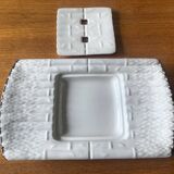 Vintage asparagus dish with drainer in barbotine faience - Niderviller