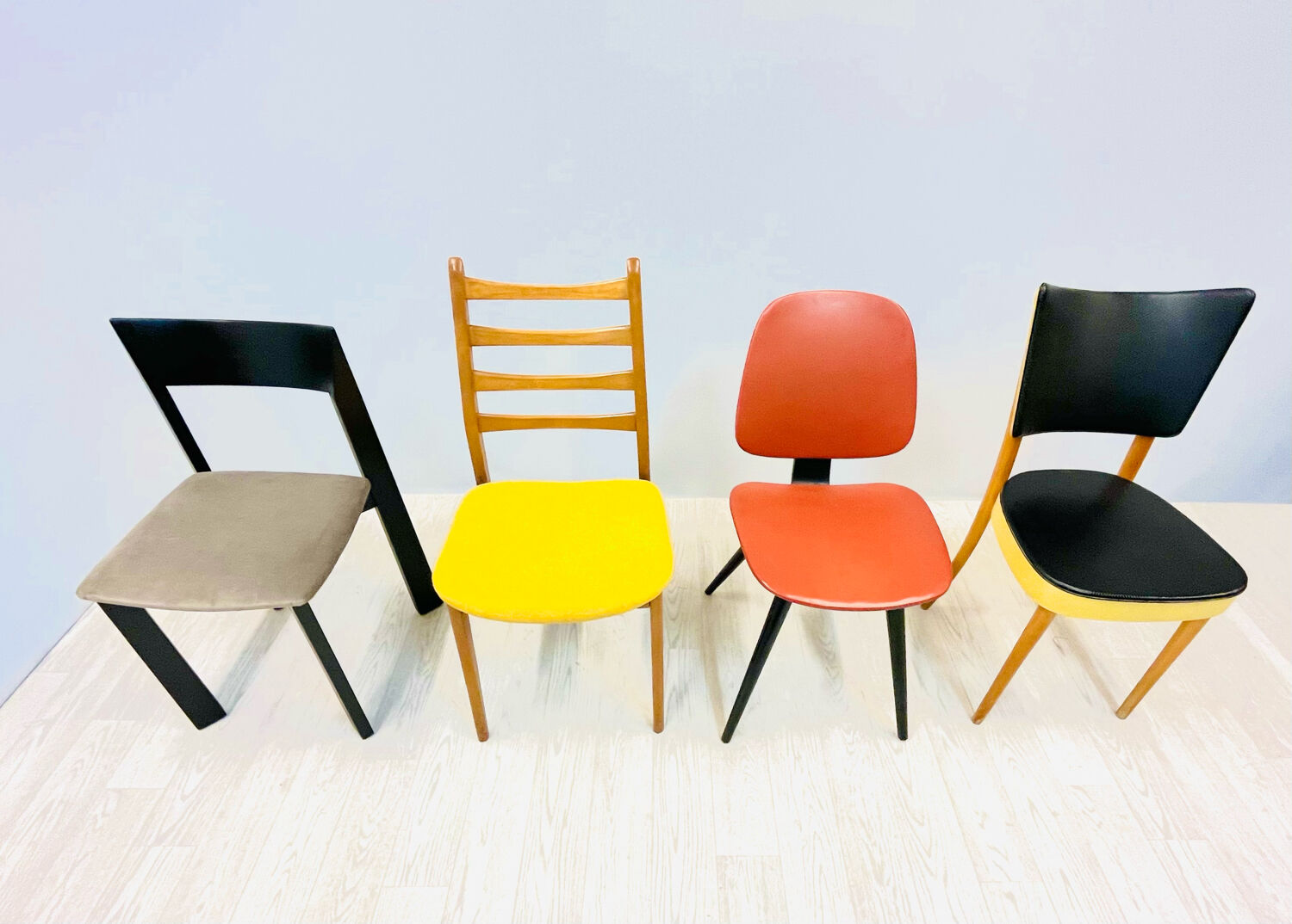 Four colourful chairs