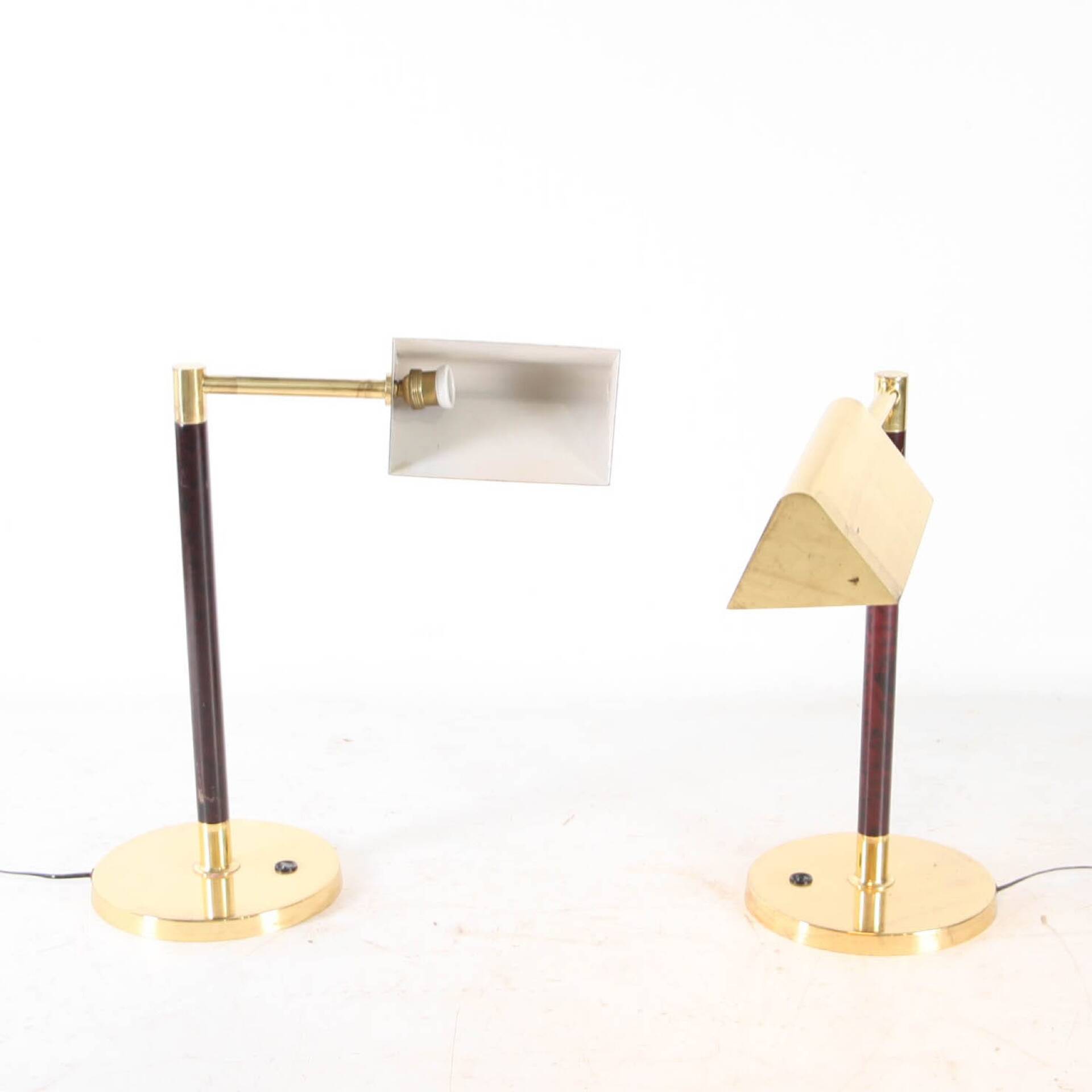 Brass and wood lamps
