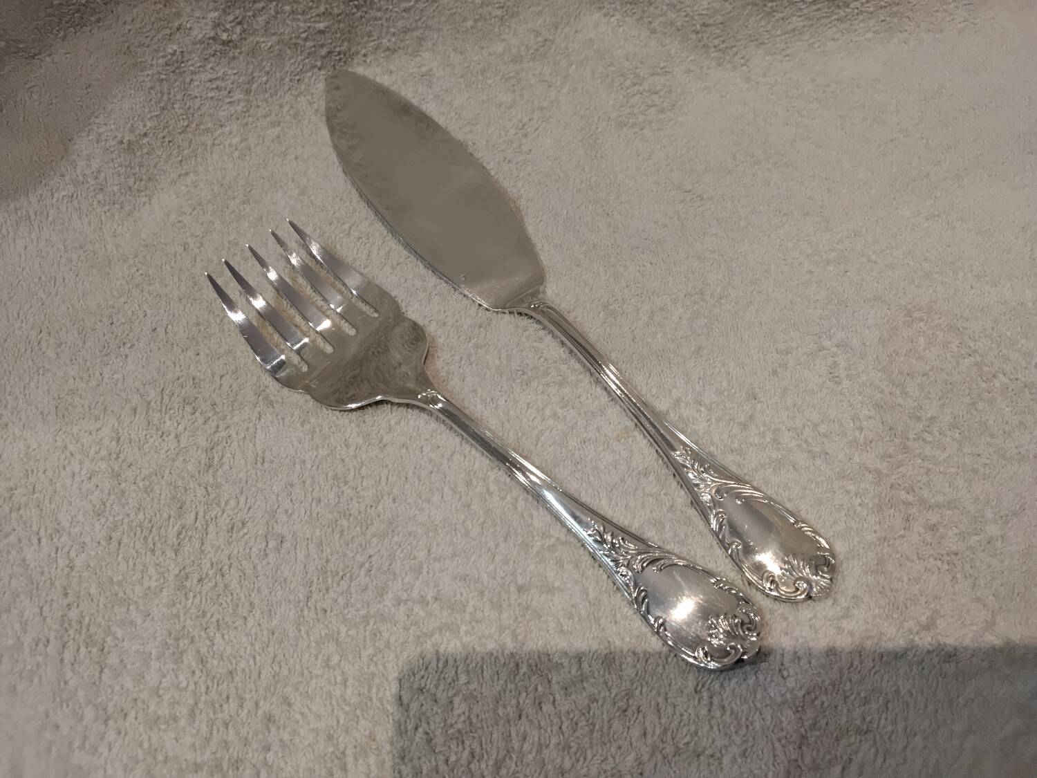 Fish serving set, 2 pieces, silver-plated metal, Christofle Marly silversmith