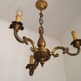 Lustre 3 feux ancien en bronze, France