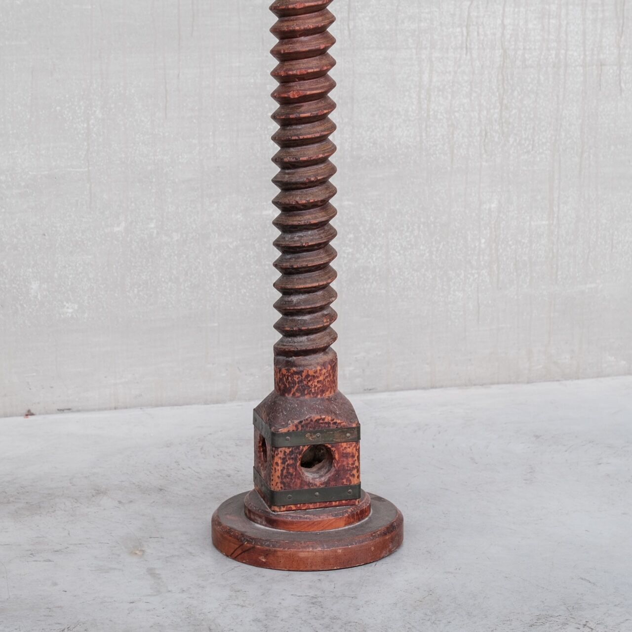 Antique art deco french turned oak floor lamp