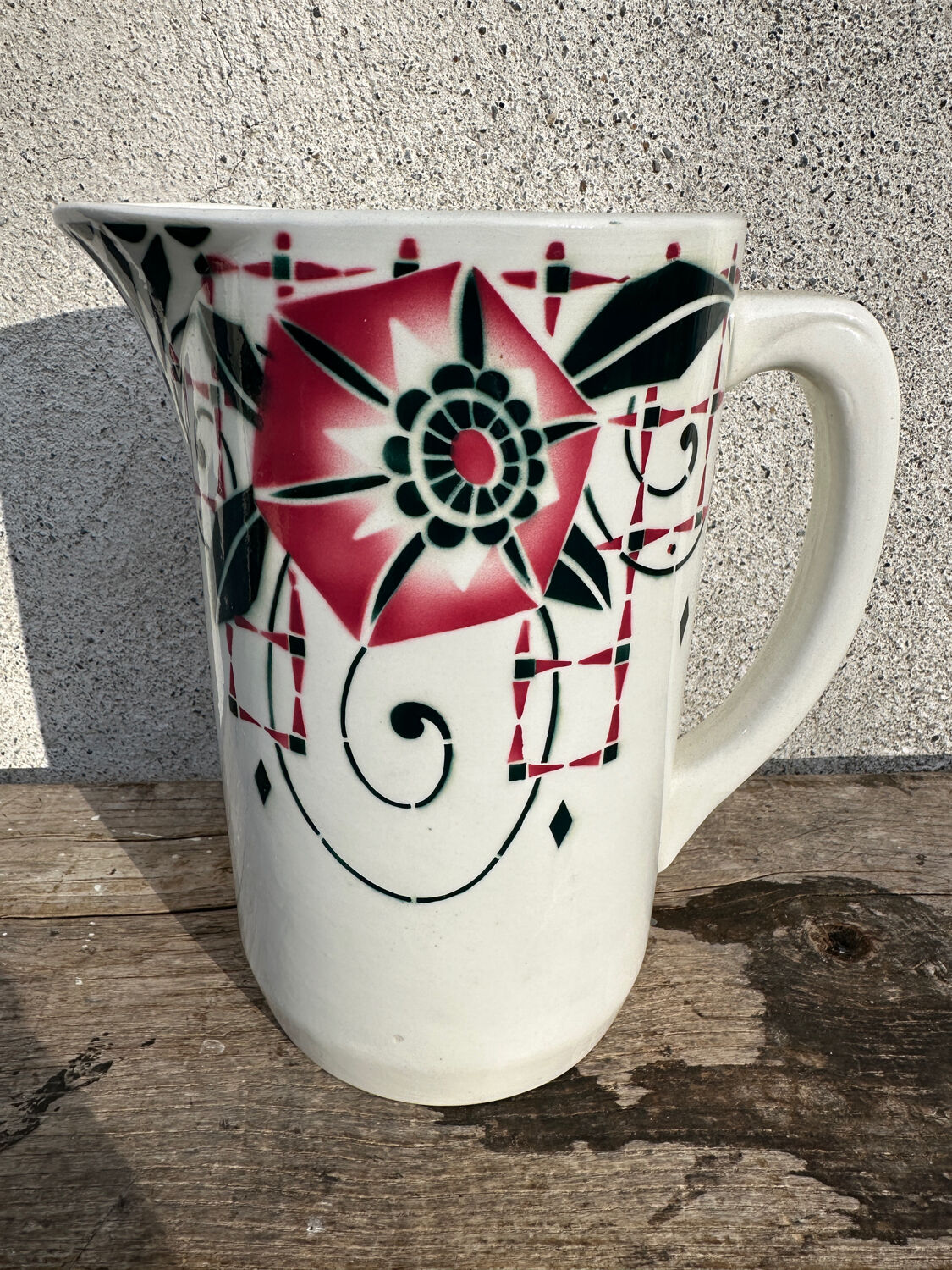 Coloured vintage Art Deco pitcher in St Amand earthenware.