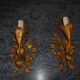 Pair of wall lamps gold patinated vintage metal