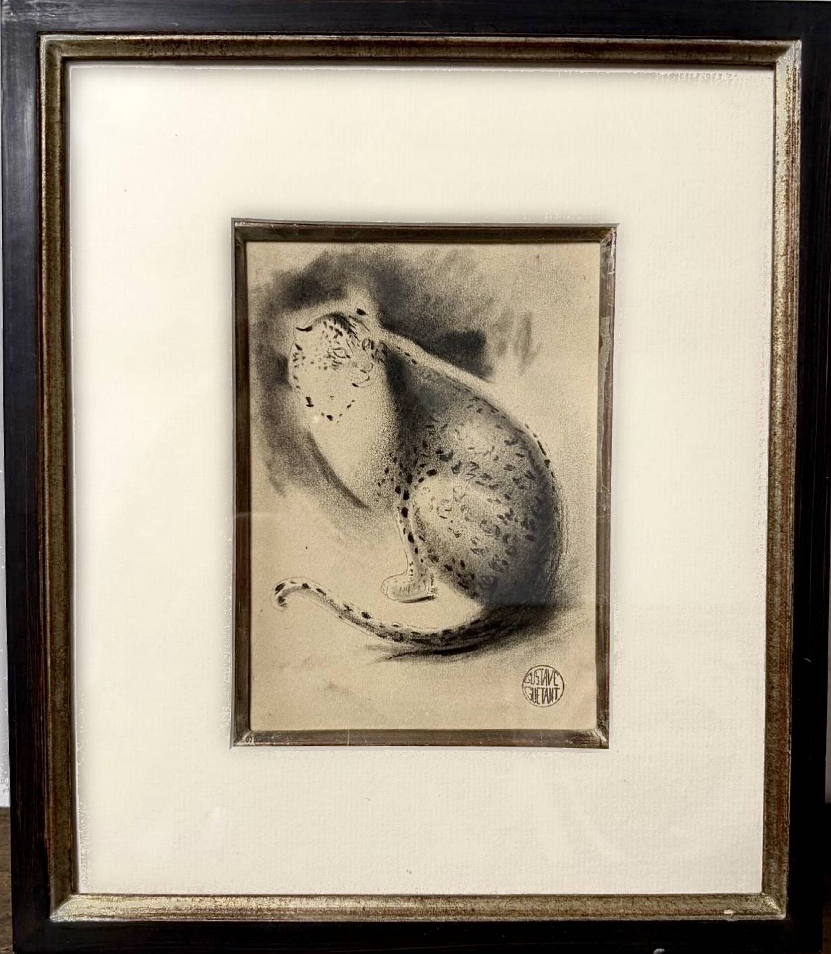 Gustave Guétant (1873–1953) – "Leopard at Rest" – Original drawing e