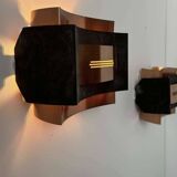 Pair of vintage wall lights, matte black metal and copper, Netherlands 1960