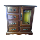 Boite à bijoux vintage en bois en forme de meuble, 5 titroirs, 1 porte