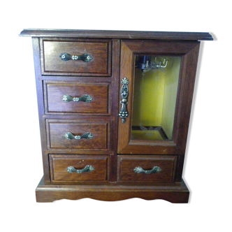 Vintage wooden jewelry box in the shape of a piece of furniture, 5 titroirs, 1 door