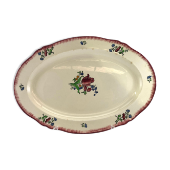 Plat oval gien modele lorraine 43cm avec fleur