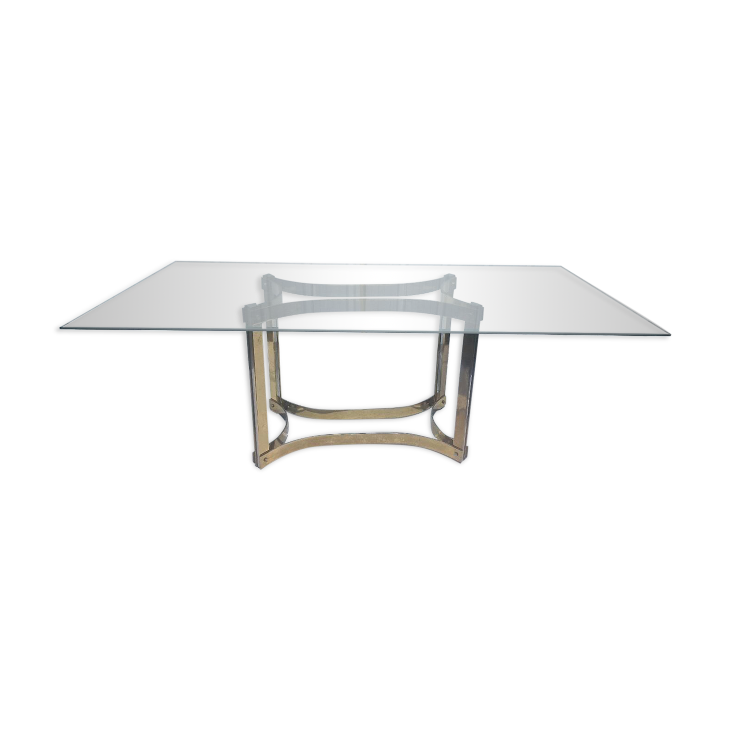 Vintage dining table golden brass chrome glass