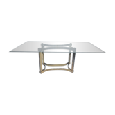 Vintage dining table golden brass chrome glass