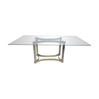 Table à manger laiton doré chrome verre