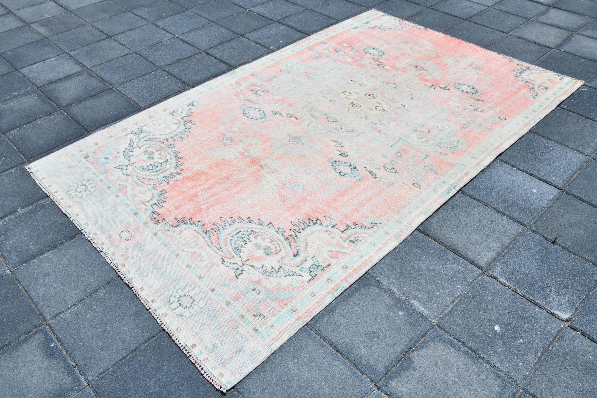 5x8 Turkish Vintage Oushak Rug, Coral Pink Area Rug For Bedroom, 147x241 Cm