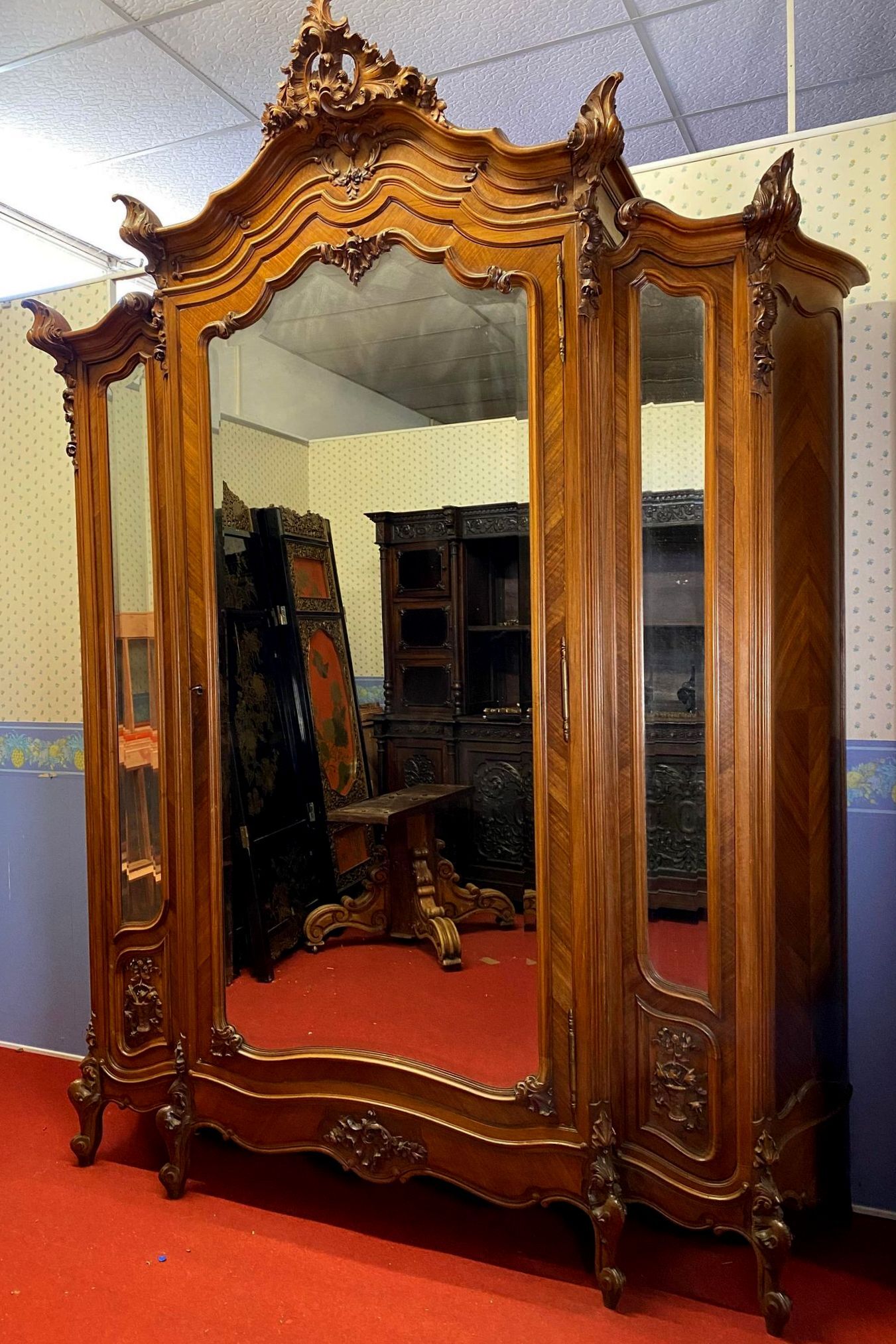 Louis XV library cabinet in walnut around 1850