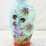 Vase in opaline opaline glass hand painted flower decoration