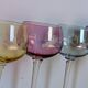 Set of 4 Hand Engraved "Harlequin" Colored Crystal Wine Glasses 1960