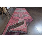 1970s Vintage Turkish Oushak Handmade Wool Cotton Pink Runner Rug 81x315