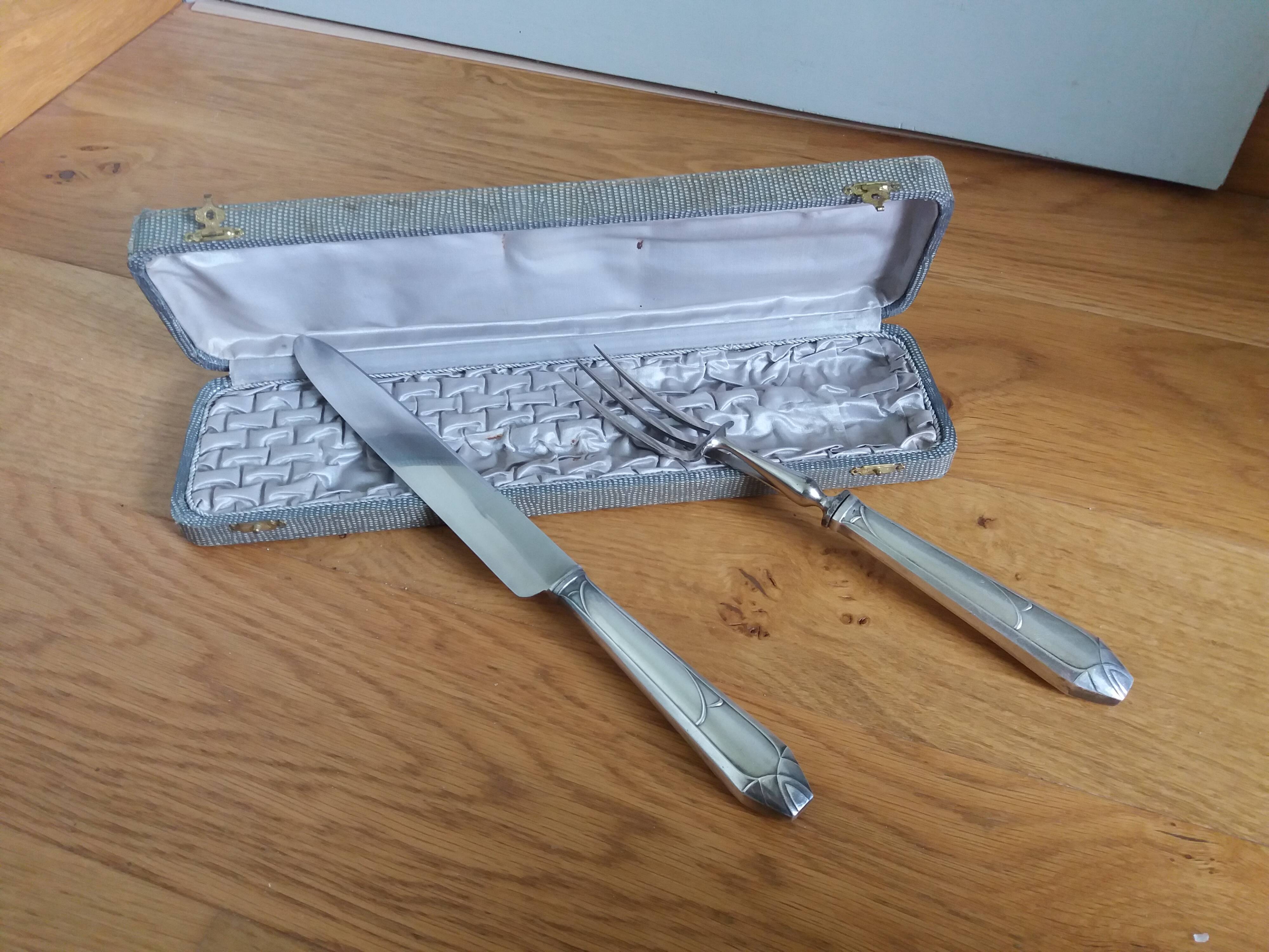 Platil leg of lamb service, Art Deco knife and fork