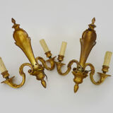 Old large pair of bronze wall sconces with 2 candles. Year 60 70