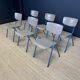Set of 6 gray wood school chairs blue feet Netherlands 70s/80s