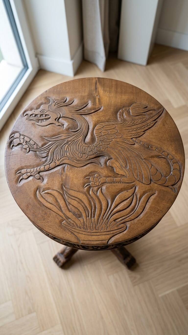 Antique carved Asian wooden gueridon – H 55 cm