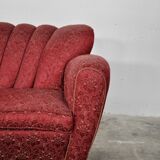 Mid-Century red and gold three-seater sofa by Paolo Buffa, Italy, 50s