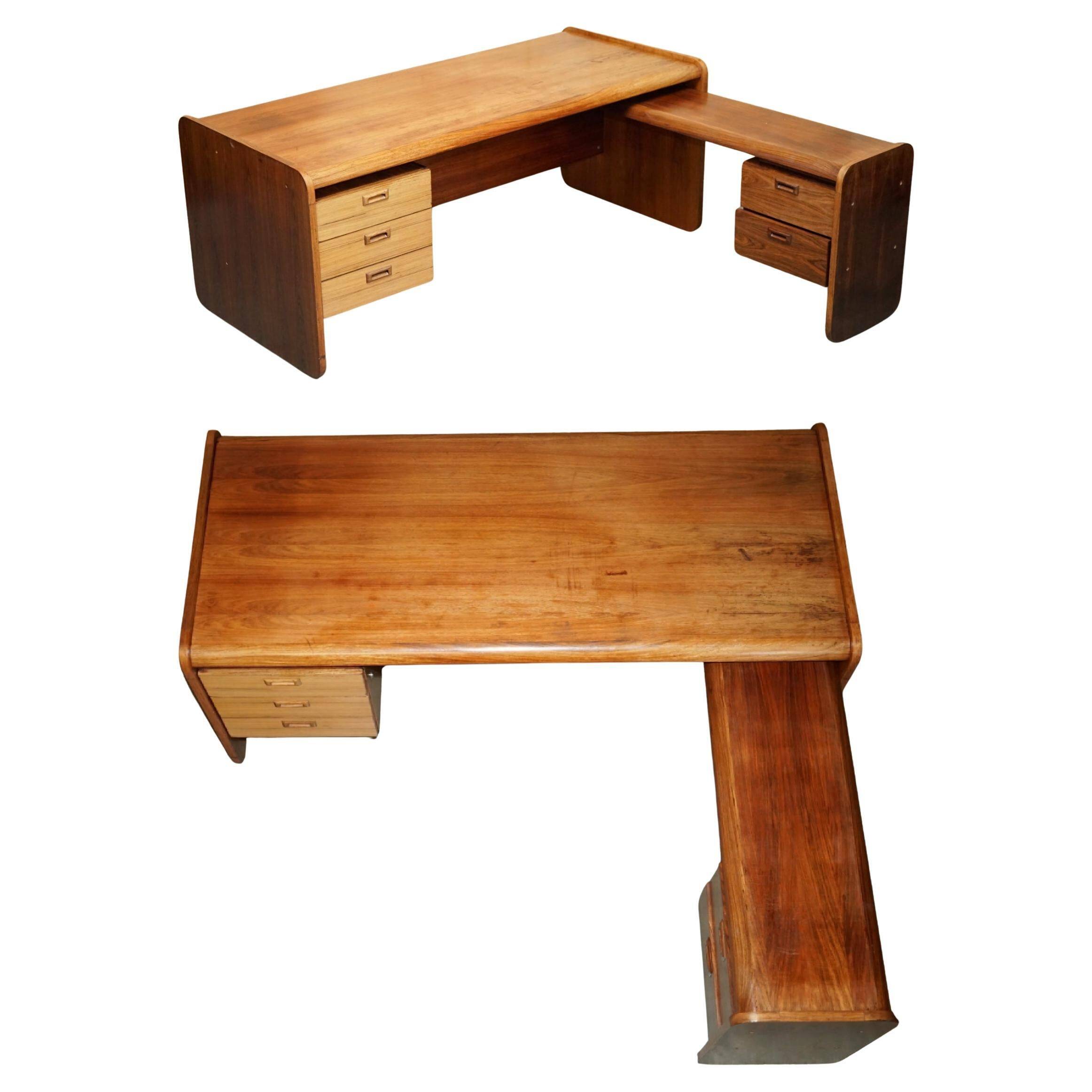 Mid-century modern right-angle desk in Brazilian wood.