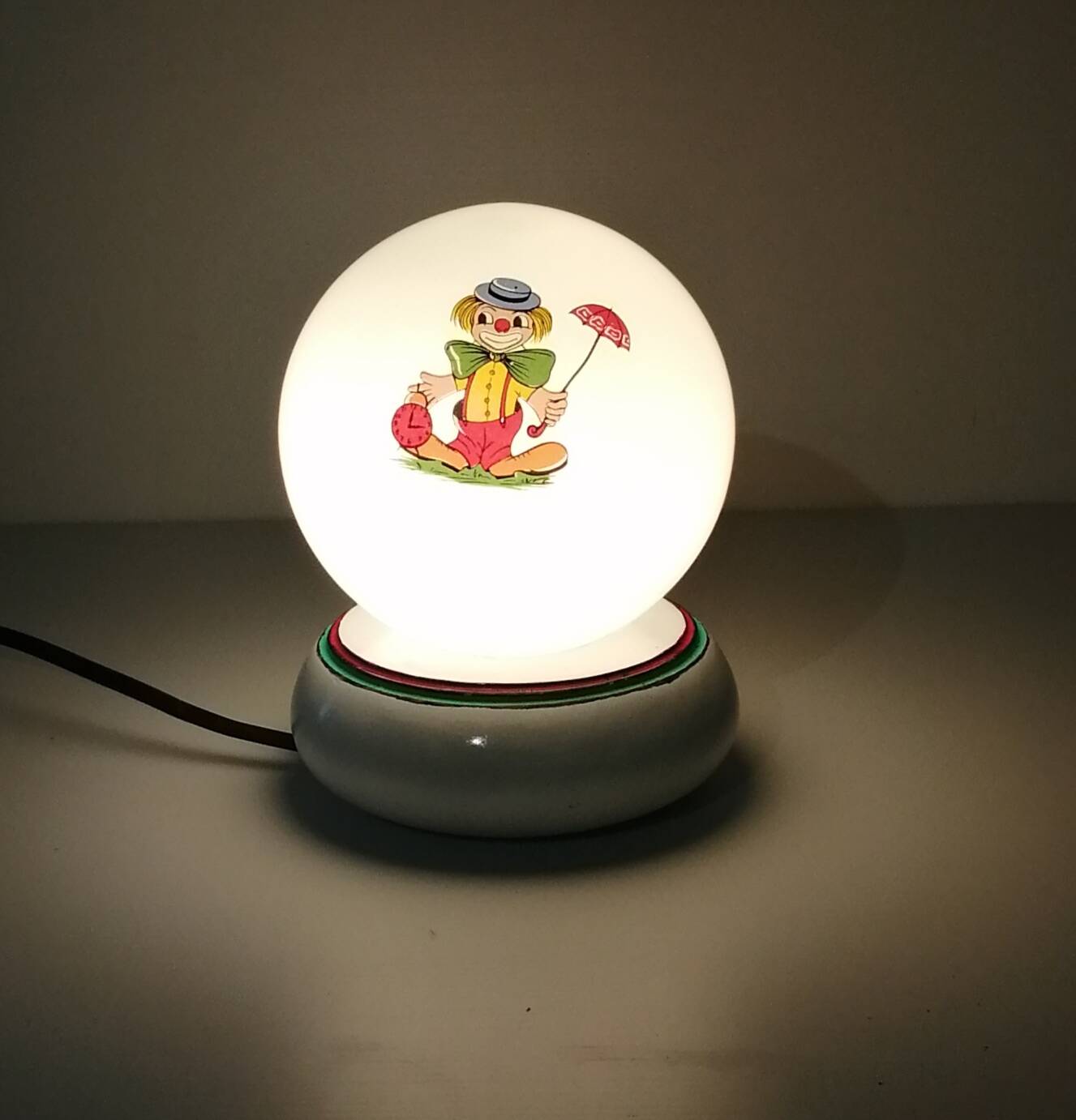 Opaline ball lamp with vintage clown pattern 1960