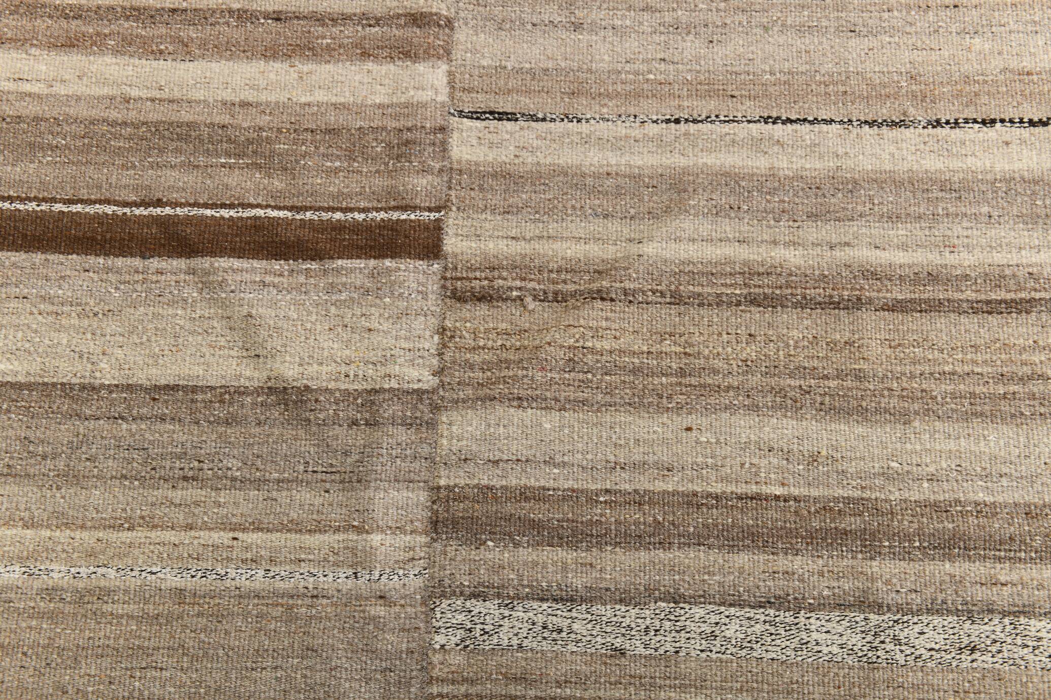 Large Brown Beige Turkish Kilim Rug, 313x374Cm