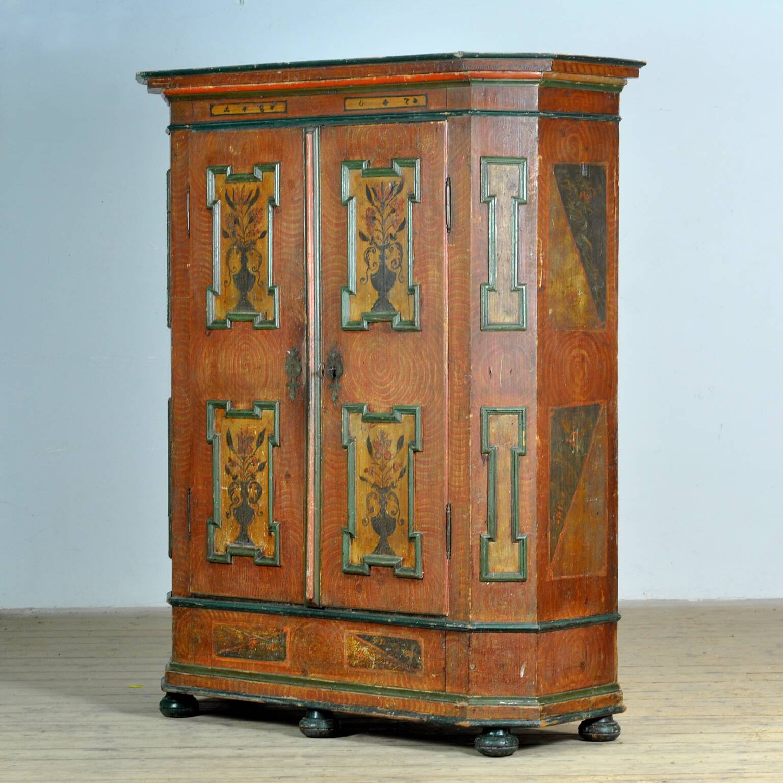 Hand Painted Folk Art Armoire/Bridal Cabinet, Southern Germany, Dated 1807